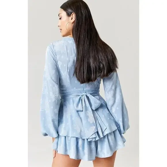 Mi Ami Women's XS Blue Floral Long Sleeve Romper V-Neck - Picture 3 of 7